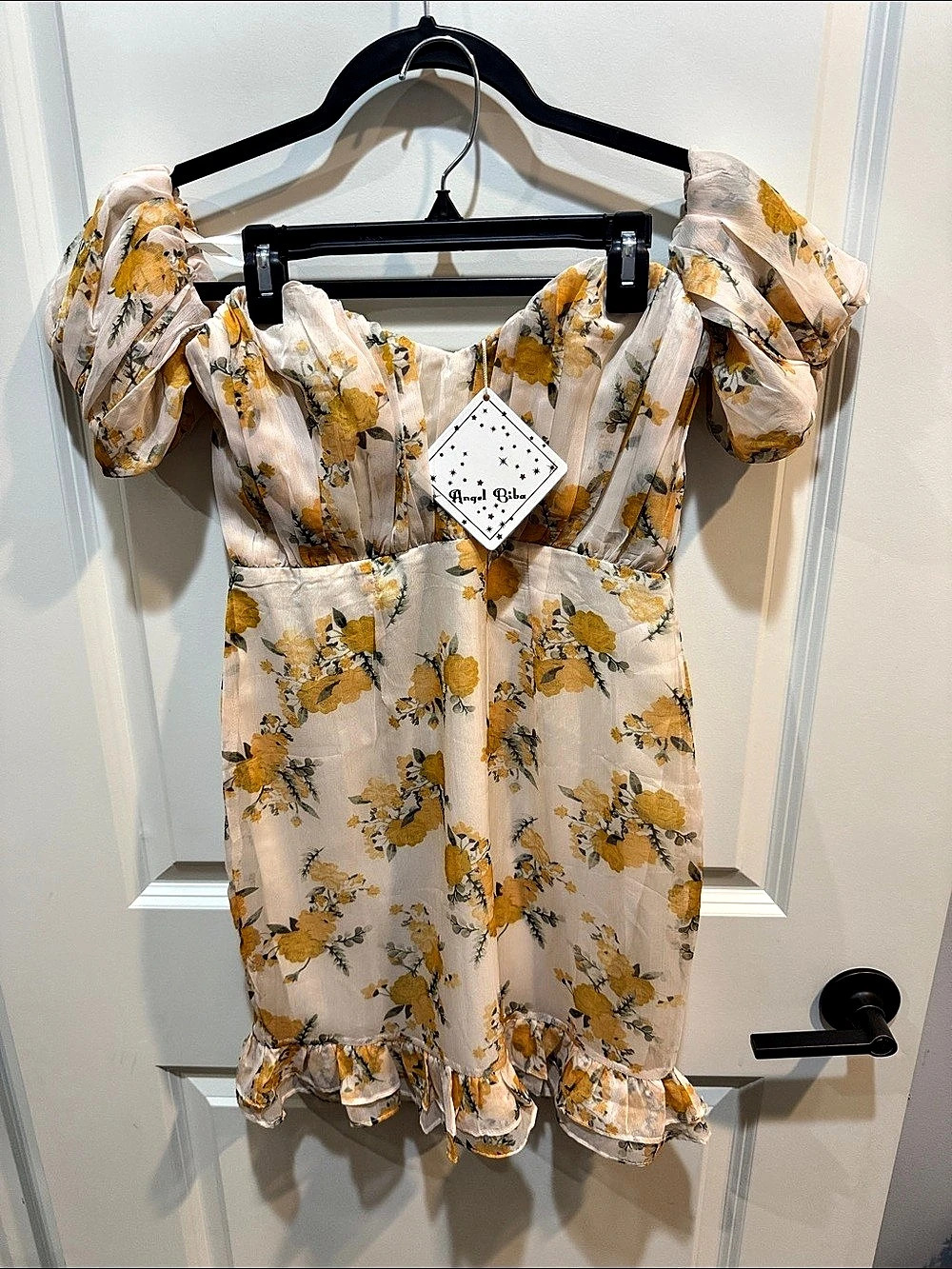Angel Bibe Floral Puff Sleeve Mini Dress in Cream & Yellow NWT